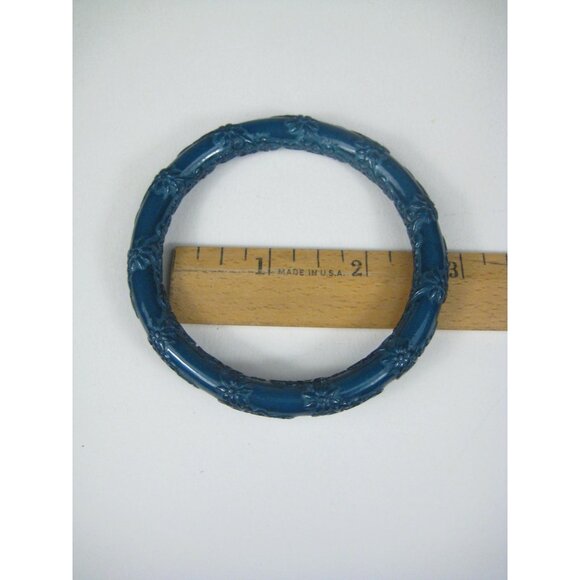 Vintage Blue Textured Floral Design Bangle Bracelet Approx 8 inch Inner Circumfe - Picture 3 of 6